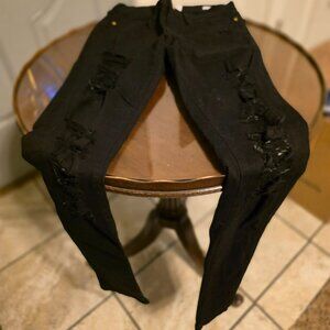 🔥FRAME Le Skinny de Jeanne Distressed Skinny Black Denim Jeans Size 23